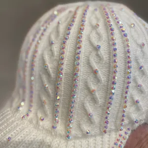 Casquette de baseball en tricot blanc avec strass irisés scintillants, chapeau d'hiver.