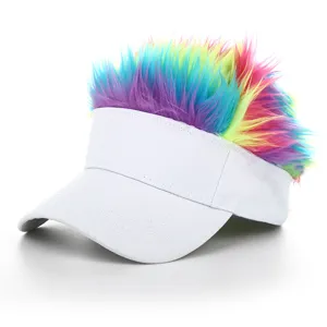 Novelty colorful hair sun visor hat, funny spiked wig baseball cap for outdoor party and summer.