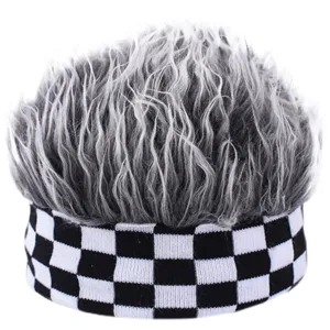 Chapeau perruque drôle pour enfants motif damier cheveux pointus casquette tendance hip hop