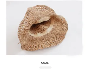 Women straw sun hat foldable wide brim beach hat casual summer sunshade hat bohemian style
