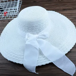 Damen Sommer Strohhut Breite Krempe Sonnenschutz Hut Schleife Strand Sonnenhut Freizeit Urlaubsutensil