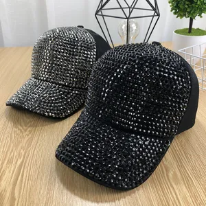 Rhinestone baseball cap for women, stylish sparkling bling sun hat for summer outdoor wear.