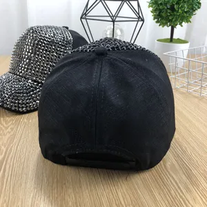 Black rhinestone baseball cap for women, sparkling crystal bling adjustable trucker hat.