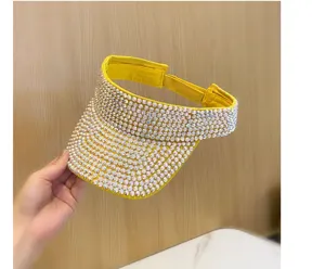 Visiera parasole vuota con strass scintillanti estate sport all aperto cappellino UV dettaglio