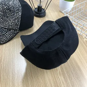 Black rhinestone baseball cap, sparkling crystal snapback hat, stylish adjustable sun cap.