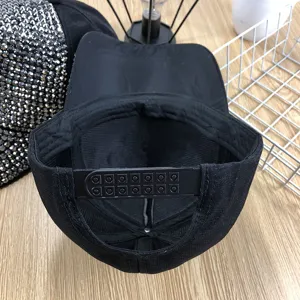 Black rhinestone baseball cap for women, adjustable snapback summer sun hat casual style.
