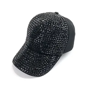 Black rhinestone baseball cap for women, sparkling crystal summer sun protection hat stylish.