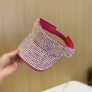 Cappello visiera parasole con strass brillanti per donne, berretto estivo alla moda.