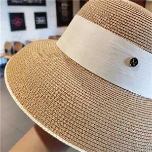 Chapeau de paille rétro français pour femme chapeau de soleil élégant ruban en satin.