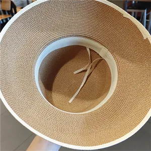 Chapeau de soleil en paille style Hepburn rétro pour femme avec ruban satin élégant plage.