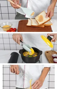 Wooden handle silicone kitchen utensils set spatula tongs whisk detail presentation images