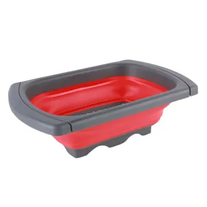 Klappbares Küchensieb aus Kunststoff, quadratischer Faltkorb zum Waschen von Obst und Gemüse