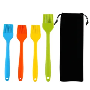 Silicone basting pastry brush set 4 pieces with black storage bag for cooking baking BBQ grill
