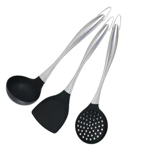 Heat Resistant Silicone Cooking Utensils Non Stick Spatula And Ladle With Stainless Steel Handle Kitchen Cookware Tool