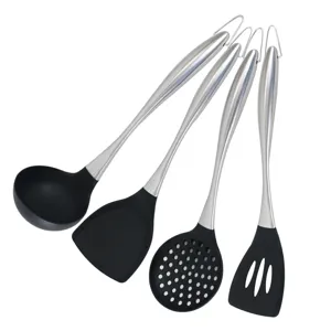 Silicone kitchen utensils set with non-stick cooking spatula and stainless steel handle main