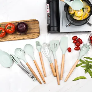 Silicone Kitchen Utensils Set Wooden Handle Heat Resistant Cooking Tools Spatula Soup Spoon Modern Kitchen Gadgets