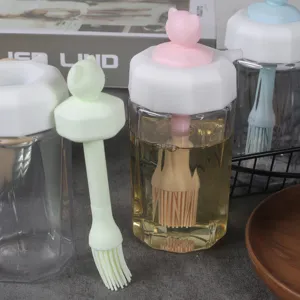 Glas Oelflasche mit Silikon Pinsel fuer Kueche, Kochen, Backen, transparente Dosierflasche.