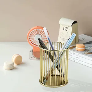 Gold Metal Mesh Pen Holder Desktop Storage Basket Makeup Brush Organizer Office School Supplies Desk Accessories