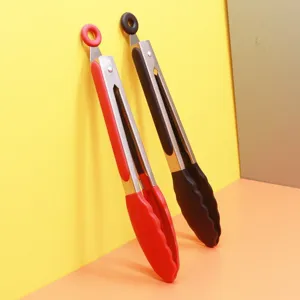 Stainless steel silicone food tongs kitchen BBQ grilling tongs cooking tools set 9 inch