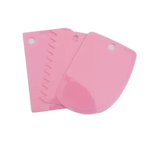 Lot de 3 racloirs à pâte roses en plastique, cornes de pâtissier pour cuisine et pâtisserie.