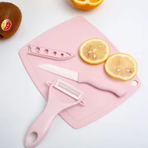 Ceramic Fruit Knife Three Piece Set With Cutting Board And Peeler Portable Kitchen Knife Set For Home And Office Use