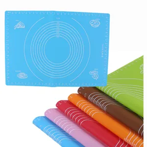 Silicone pastry baking mat detail showing non-stick surface, measurement scales and multi-colors.