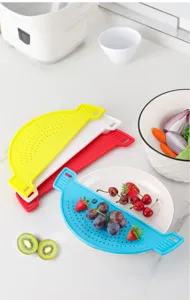 Silicone pot edge colander kitchen food strainer fruit vegetable draining tool flexible