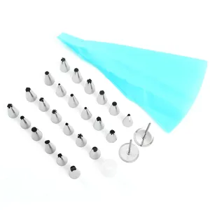 24tlg Edelstahltüllen Set mit Silikon Spritzbeutel und Adapter für Kuchen Dekoration Backen