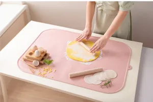 Tappeto da impasto in silicone antiscivolo ispessito con mattarello in legno per dolci.