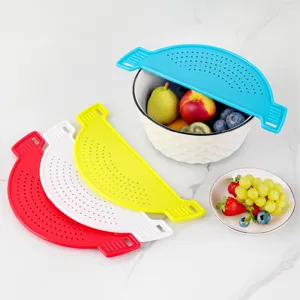 Colorful silicone pot strainer kitchen colander vegetable and noodle draining baffle tool set