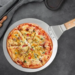 Edelstahl Pizzaheber 10 Zoll Runde Backschaufel Kuchenschaufel mit Holzgriff fuer Kueche