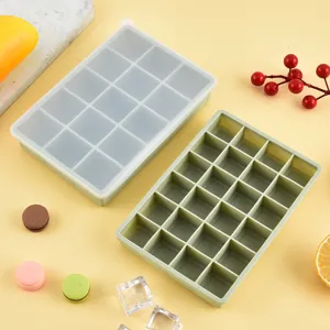 Silicone ice cube tray 24 grids kitchen ice maker mold with clear lid for home use