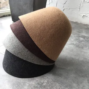 Women's wool felt bucket hat autumn winter minimalist solid color basin hat casual warm