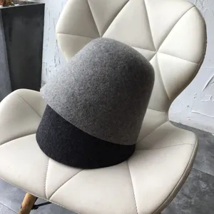 Womens Woolen Bucket Hat Autumn Winter Hepburn Style Casual Solid Color Warm Fisherman Hat Solid Plain Fedora Cap