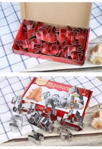 Christmas 3D stainless steel cookie cutter set, tree and reindeer baking molds detail.