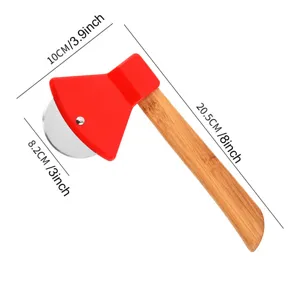 Coupe-pizza en forme de hache en acier inoxydable avec manche en bois pour cuisine pro