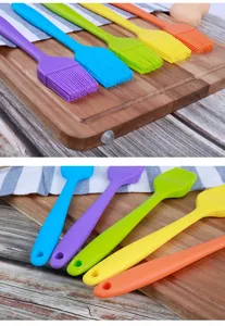 Silicone basting brush set, colorful pastry oil brushes with hanging hole for kitchen baking.