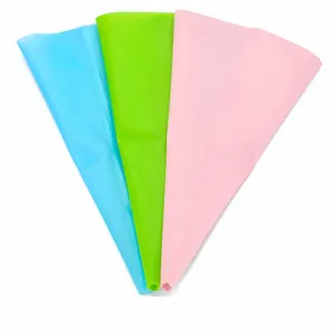 Close up of colorful EVA piping bags for baking, showing textured surface and vibrant colors.