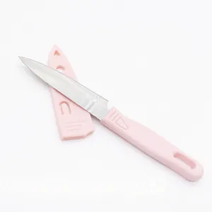 Couteau a fruit rose portable avec etui, lame en acier inoxydable pour la cuisine quotidienne.