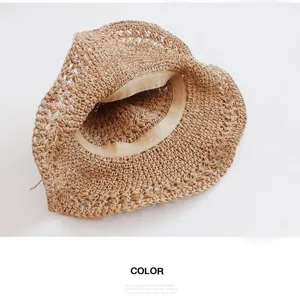 Woven straw sun hat for women bohemian floppy beach hat foldable summer sun protection