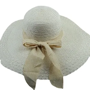 Breitkrempiger Strohhut mit eleganter Schleife für Damen, idealer Sommer Strand Sonnenschutz.