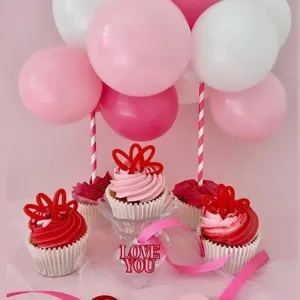 Heart acrylic cupcake topper with LOVE YOU sign for Valentine's Day party cake decor