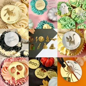 Acryl Halloween Kuchenstecker Lasergeschnitten Spiegel Kürbis Geist Totenkopf Schwarze Katze Cupcake Pick Deko Dessert Einsatz Schild Für Party