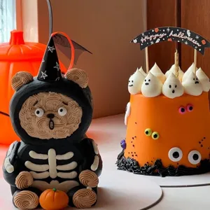 Halloween Cake Topper Set Ghost Witch Hat Miniature Broom Spooky Party Supplies For Cake Decoration Dessert Ornaments