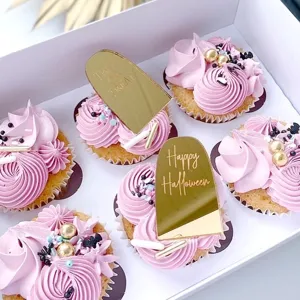 Halloween cupcake decorations acrylic toppers pink frosting party dessert table decor set