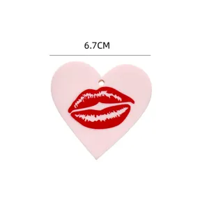 Valentine's Day pink heart acrylic cake topper with red lips decoration 6.7cm