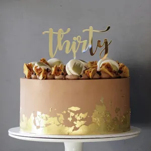 Adorno de pastel acrílico dorado treinta para decoración de fiesta de cumpleaños y pasteles.