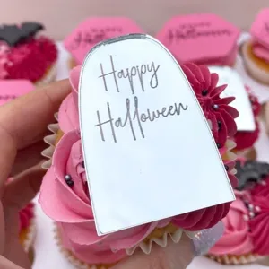 Halloween cupcake topper acrylic mirror pink ghost party decoration cake insert dessert