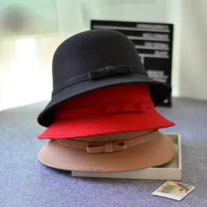 Autumn winter dome bowknot fisherman hat vintage British casual fedora hat multi-color