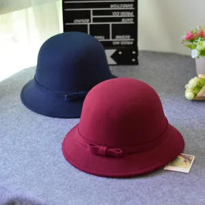 Classic autumn winter wool felt dome bowler hat vintage retro fedora hat for women